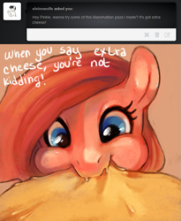 Size: 655x800 | Tagged: dead source, safe, artist:dhui, pinkie pie, earth pony, pony, cheese, eating, solo, tired pie, tumblr