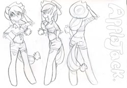 Size: 1086x762 | Tagged: safe, artist:dahliabee, applejack, anthro, earth pony, unguligrade anthro, ass, cute, hat, monochrome, reference sheet, sketch, solo