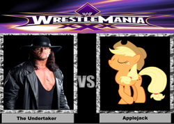 Size: 900x642 | Tagged: safe, applejack, earth pony, pony, death battle, the undertaker, wrestlemania, wrestling, wwe