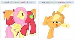 Size: 529x283 | Tagged: safe, applejack, big macintosh, fluttershy, earth pony, pegasus, pony, anti-shipping, buck, exploitable meme, fluttermac, juxtaposition, juxtaposition win, male, meme, shipping, stallion, straight