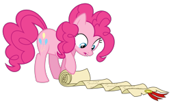 Size: 6663x4000 | Tagged: safe, artist:masem, pinkie pie, earth pony, pony, pinkie apple pie, absurd resolution, scroll, simple background, solo, transparent background, vector