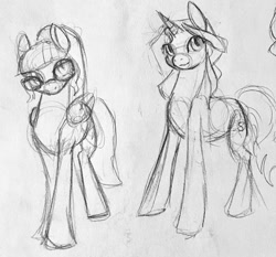 Size: 1280x1194 | Tagged: safe, artist:ketzelfeathers, sci-twi, sunset shimmer, twilight sparkle, twilight sparkle (alicorn), alicorn, pony, equestria girls ponified, looking at you, ponified, sketch