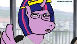 Size: 1136x654 | Tagged: safe, derpibooru import, twilight sparkle, twilight sparkle (alicorn), alicorn, pony, aku no hana, glasses, nakamura, parody, princess