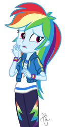 Size: 277x534 | Tagged: safe, artist:ilaria122, derpibooru import, rainbow dash, better together, equestria girls, the last day of school, clothes, cute, dashabetes, geode of super speed, magical geodes, pants, shirt, simple background, t-shirt, transparent background, unsure