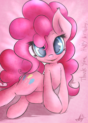 Size: 2000x2800 | Tagged: safe, artist:kyodashiro, pinkie pie, earth pony, pony, female, looking at you, mare, pink coat, pink mane, solo
