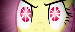 Size: 1920x840 | Tagged: safe, edit, edited screencap, screencap, fluttershy, bat pony, pony, bats!, close-up, crossover, dio brando, eyes, flutterbat, jojo's bizarre adventure, race swap, red eyes, solo, space ripper stingy eyes, stare, the stare