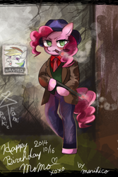 Size: 700x1050 | Tagged: safe, artist:marihico, derpibooru import, pinkie pie, rainbow dash, earth pony, pegasus, pony, semi-anthro, bipedal, cigarette, gun, wanted poster, weapon