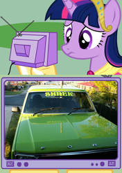 Size: 564x800 | Tagged: safe, derpibooru import, twilight sparkle, twilight sparkle (alicorn), alicorn, pony, car, exploitable meme, female, ford, mare, shrek, tv meme