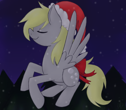 Size: 574x500 | Tagged: safe, artist:flutternutpie, derpy hooves, pegasus, pony, bow, female, hat, mare, santa hat, snow, snowfall, solo