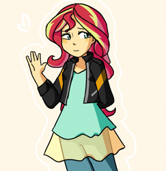 Size: 957x985 | Tagged: safe, artist:nintendash, sunset shimmer, equestria girls, clothes, cute, shimmerbetes, simple background, solo, waving