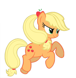 Size: 566x582 | Tagged: safe, artist:winxflorabloomroxy, applejack, earth pony, pony, alternate hairstyle, jumping, ponytail, simple background, solo, transparent background, vector