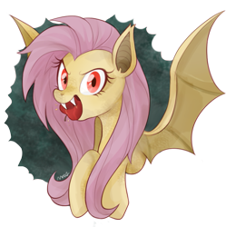 Size: 753x755 | Tagged: safe, artist:mn27, fluttershy, bat pony, pony, bats!, apple, fangs, flutterbat, race swap, solo