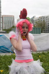 Size: 2336x3504 | Tagged: safe, artist:marisuga, pinkie pie, human, animal costume, chicken pie, chicken suit, clothes, cosplay, costume, irl, irl human, photo, solo