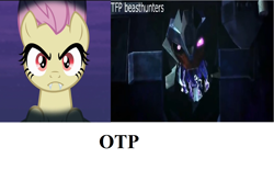 Size: 1344x834 | Tagged: safe, fluttershy, bat pony, pony, undead, vampire, vampony, bats!, beast hunters, breakdown, exploitable meme, flutterbat, meme, otp, race swap, terrorcon, transformers, transformers prime