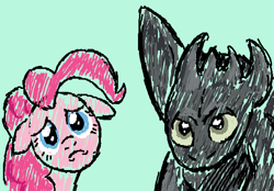 Size: 538x374 | Tagged: safe, artist:ridleywolf, pinkie pie, earth pony, pony, green background, how to train your dragon, sad, simple background, toothless the dragon