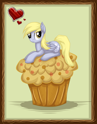 Size: 2826x3618 | Tagged: safe, artist:9de-light6, derpy hooves, pegasus, pony, female, giant muffin, heart, i can't believe it's not mysticalpha, mare, muffin, prone, solo, style emulation, that pony sure does love muffins