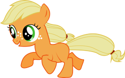 Size: 3843x2405 | Tagged: safe, artist:silentmatten, applejack, earth pony, pony, cute, female, filly, filly applejack, jackabetes, running, simple background, solo, transparent background, vector, younger