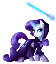 Size: 2296x2612 | Tagged: safe, artist:xnightmelody, rarity, pony, unicorn, boots, clothes, jedi, lightsaber, robes, solo, star wars