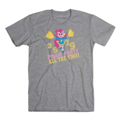 Size: 1000x1000 | Tagged: safe, artist:pixelkitties, pinkie pie, earth pony, pony, cheerleader, clothes, official, shirt, solo, t-shirt, welovefine