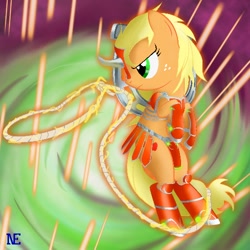 Size: 500x500 | Tagged: safe, artist:noonebahtim, applejack, earth pony, pony, armor, lasso, solo, yu-gi-oh!