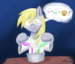 Size: 1400x1200 | Tagged: safe, artist:benjik, derpy hooves, pegasus, pony, beaker, clothes, female, goggles, lab coat, mare, science, solo