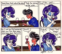 Size: 1432x1244 | Tagged: safe, artist:newyorkx3, rarity, oc, equestria girls, comic, fruit, self insert, traditional art, wine, wine glass