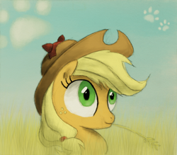 Size: 800x702 | Tagged: safe, artist:hewison, applejack, earth pony, pony, cat ears, grass, solo