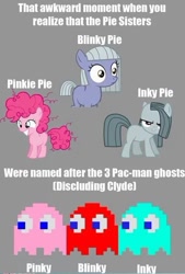 Size: 500x739 | Tagged: safe, limestone pie, marble pie, pinkie pie, earth pony, ghost, pony, pac-man