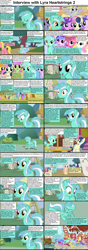 Size: 1282x3661 | Tagged: safe, amethyst star, berry punch, berryshine, bon bon, caramel, derpy hooves, fluttershy, lemon hearts, lyra heartstrings, sparkler, sweetie drops, earth pony, pegasus, pony, unicorn, comic:celestia's servant interview, caption, comic, cs captions, female, interview, male, mare, ponyville, stallion