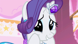 Size: 500x281 | Tagged: safe, screencap, rarity, pony, unicorn, simple ways, animated, clothes, cute, dress, eye shimmer, female, horn ring, mare, raribetes, smiling, solo, squishy cheeks, wide eyes