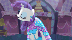 Size: 500x281 | Tagged: safe, screencap, rarity, pony, unicorn, simple ways, animated, clothes, dress, horn ring, solo