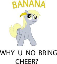 Size: 900x1022 | Tagged: safe, artist:filiecs, derpy hooves, pegasus, pony, banana, charlie the unicorn, female, mare, meme, put a banana in your ear, reference, simple background, transparent background, y u no