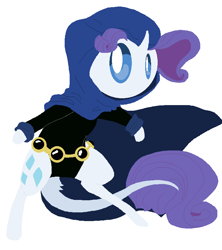 Size: 714x804 | Tagged: safe, artist:angelstar000, elusive, rarity, classical unicorn, pony, unicorn, ask-thecolts, bipedal, clothes, cosplay, costume, crossover, hood, leonine tail, raven (teen titans), request, rule 63, solo, teen titans