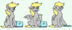 Size: 2432x1005 | Tagged: artist needed, safe, derpy hooves, pegasus, pony, comic, computer, female, mare, scrunchy face, solo, sweat
