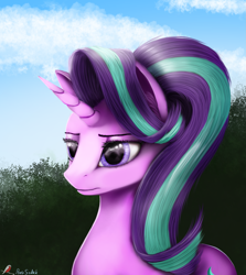 Size: 2255x2533 | Tagged: safe, artist:pony-stark, starlight glimmer, pony, unicorn, bust, cloud, female, mare, portrait, sky, solo, unamused