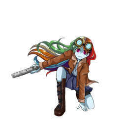 Size: 1490x1482 | Tagged: safe, artist:whiskyice, derpibooru import, rainbow dash, human, equestria girls, badass, boots, clothes, compression shorts, cute, goggles, gun, handgun, humanized, jacket, looking at you, pistol, pleated skirt, shoes, shorts, simple background, skirt, superhero landing, transparent background, weapon