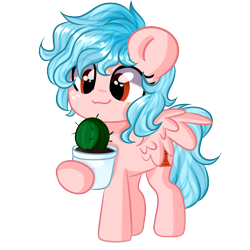 Size: 1000x1000 | Tagged: safe, artist:thieftea, cozy glow, pegasus, pony, alternate hairstyle, cactus, chibi, commission, cozybetes, cute, female, filly, potted plant, simple background, solo, transparent background, ych result