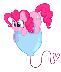 Size: 1057x1246 | Tagged: safe, artist:shyshyoctavia, pinkie pie, earth pony, pony, balloon, balloon sitting, cute, heart, riding, solo, then watch her balloons lift her up to the sky