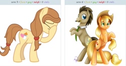 Size: 1189x622 | Tagged: safe, applejack, doctor whooves, oc, oc:cream heart, earth pony, pony, anti-shipping, exploitable meme, facehoof, juxtaposition, juxtaposition win, meme