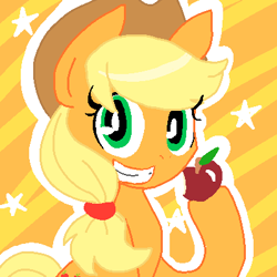 Size: 400x400 | Tagged: safe, artist:amaichan, applejack, earth pony, pony, apple, obligatory apple, solo