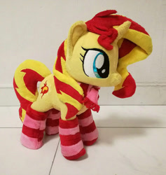 Size: 909x960 | Tagged: safe, artist:duskie-06, sunset shimmer, pony, clothes, irl, photo, plushie, socks, solo, striped socks