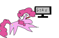 Size: 787x506 | Tagged: safe, artist:ilikepronyz, pinkie pie, earth pony, pony, grand theft auto, gta v, solo, stylistic suck, video game, wat