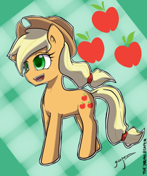 Size: 1500x1800 | Tagged: safe, artist:xonitum, applejack, earth pony, pony, abstract background, female, mare, solo