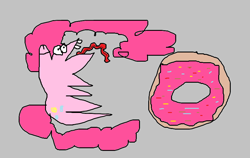 Size: 843x533 | Tagged: safe, artist:ilikepronyz, pinkie pie, earth pony, pony, 1000 hours in ms paint, donut, ms paint, palindrome get, solo, stylistic suck, wat