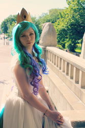 Size: 1504x2256 | Tagged: safe, artist:sewingintherain, princess celestia, human, clothes, convention, cosplay, crystal fair con, dress, irl, irl human, photo, solo
