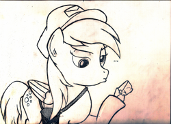 Size: 2337x1699 | Tagged: safe, artist:derpiano, derpy hooves, pegasus, pony, female, mare, monochrome, solo, traditional art