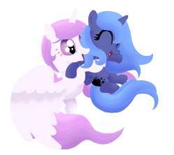 Size: 1449x1284 | Tagged: safe, artist:rightful-hue, princess celestia, princess luna, alicorn, pony, cewestia, cute, eyes closed, filly, happy, laughing, playing, simple background, sisters, smiling, woona