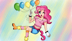 Size: 1024x576 | Tagged: safe, artist:valeanimegirl97, pinkie pie, human, balloon, humanized, light skin, solo