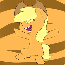 Size: 894x894 | Tagged: safe, artist:softkityonfire, applejack, earth pony, pony, cute, eyes closed, filly, solo