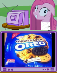 Size: 580x749 | Tagged: safe, pinkie pie, earth pony, pony, cookie, exploitable meme, meme, obligatory pony, oreo, pinkamena diane pie, tv meme